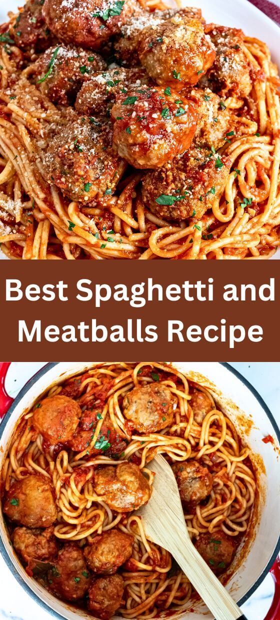 spaghetti and meatballs recipe with the title above it