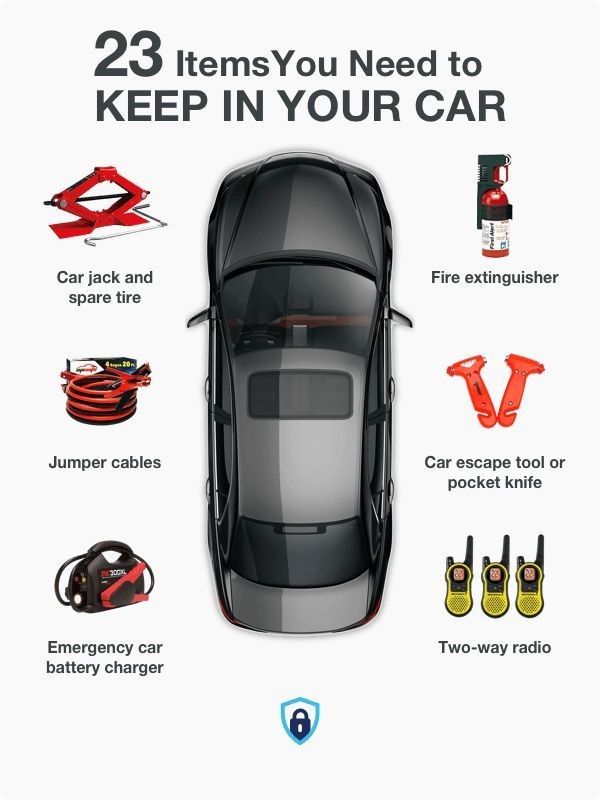 an advertisement for a car with the words, 23 items you need to keep in your car