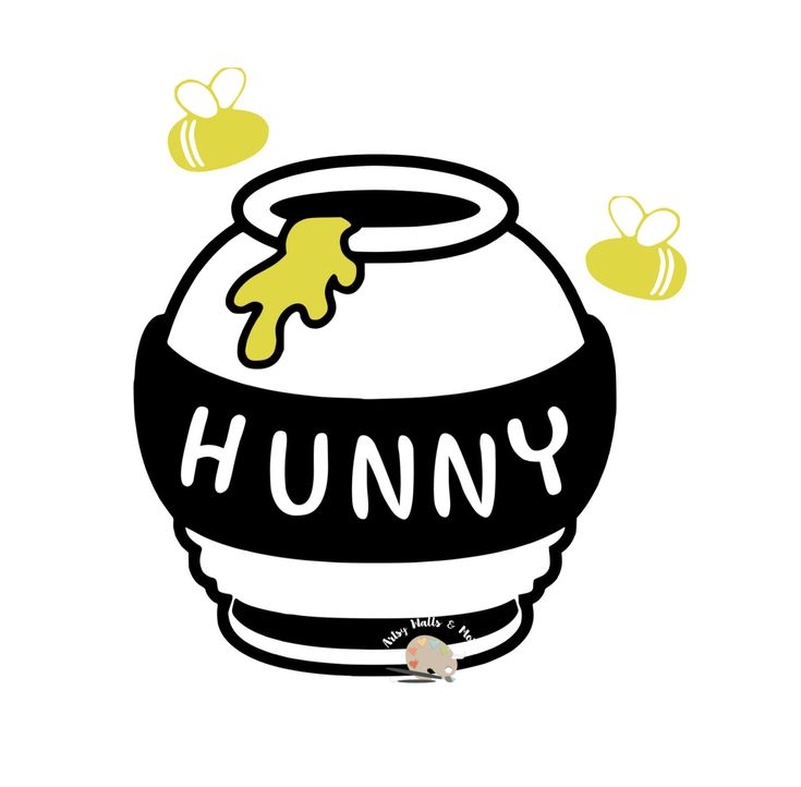 an image of a honey pot with the word humpy on it and bees flying around