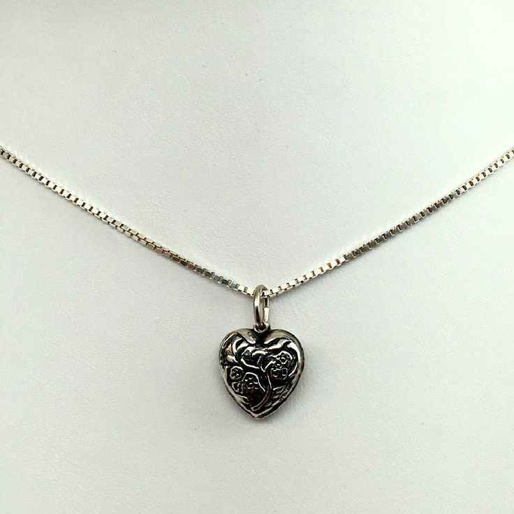 "This antiqued sterling silver, two-sided, repousse Puffy Heart Charm Number 8 features a flowering tree in full bloom. Marked, Sterling. Made by Brown County Silver. Vintage and in new, never worn condition. Approximately 30 years old. 3/4\" high with jump ring 1/2\" wide 1.3 grams approx. *Chain sold separately See more @ https://www.etsy.com/shop/brocosi" Vintage Heart Necklace, Flowering Tree, Brown County, Puffy Heart Charms, Vintage Silver Jewelry, Heart Charm Necklace, Gift Girlfriend, Silver Heart Pendant, Dope Jewelry