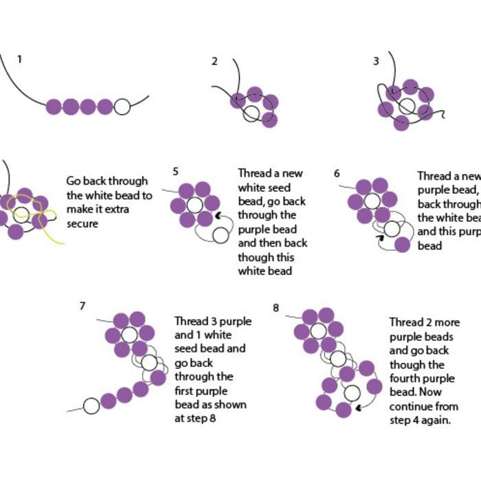 instructions to make bead bracelets with purple beads