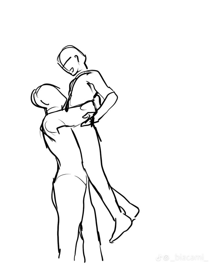 a black and white drawing of two people hugging each other with their arms around one another