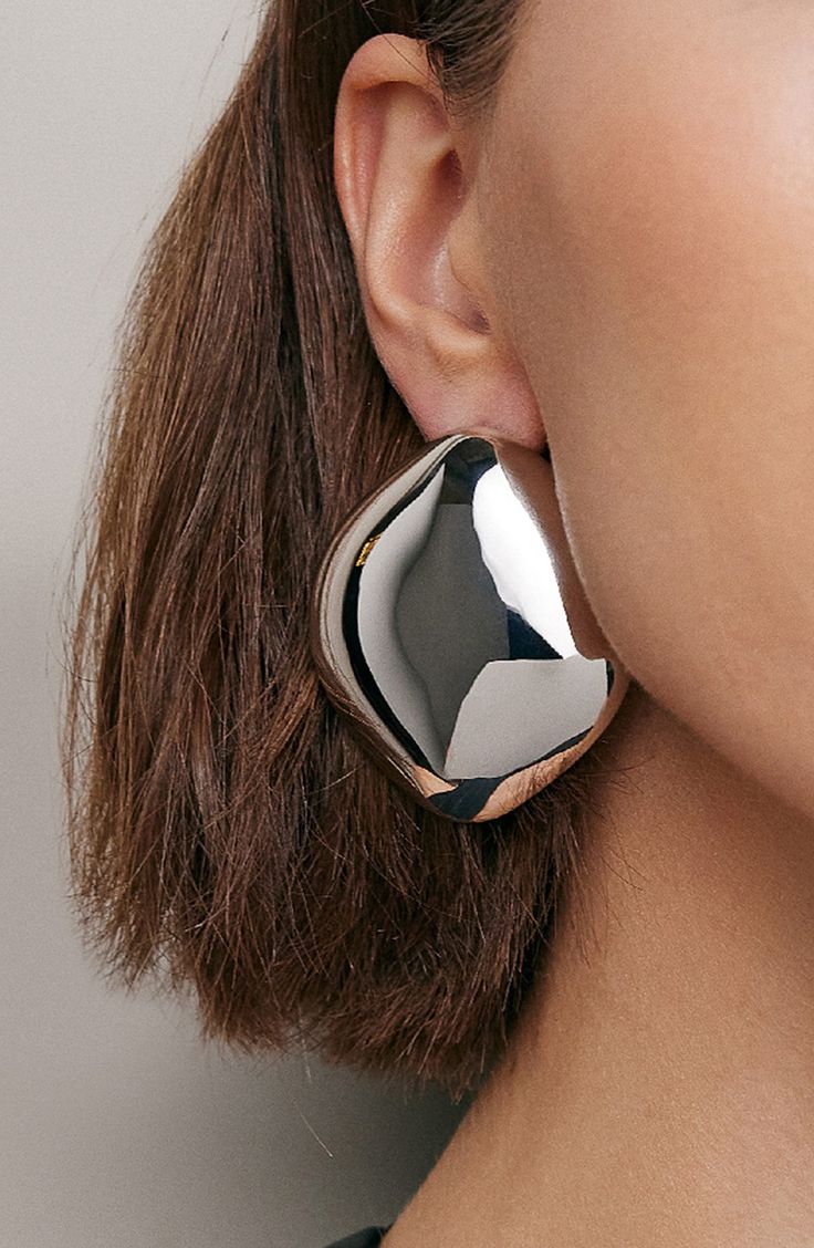 The oversized silhouette of these statement-making earrings creates visual excitement with its architectural design while also being surprisingly lightweight. Post back 14k-gold plate or silvertone plate Imported Cushion Earrings, Beauty Advice, Making Earrings, Favorite Daughter, Jennifer Fisher, Platform Slippers, Maternity Shops, Kids Sandals, Fabric Gift Bags