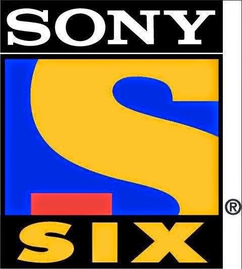 the sony six logo is shown in black, yellow and blue with an orange square