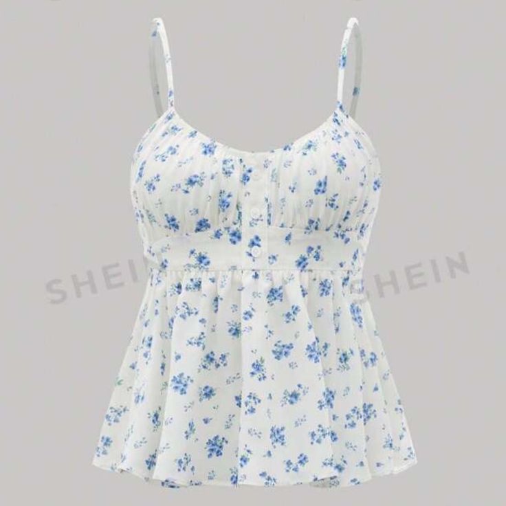 Super Sweetheart Dainty Cute. White Tank Top With Dainty Blue Floral Print. Tie Back Detail Brand New With Tags. Never Worn. Still In New Perfect Condition. No Flaws Size Small Cute Flowy Tops, Flowy Tops Outfit, Cute White Tank Top, Flouncy Top, Blue Summer Top, Flowy Tops Summer, White Babydoll Top, Flowy Shirts, Alice Costume