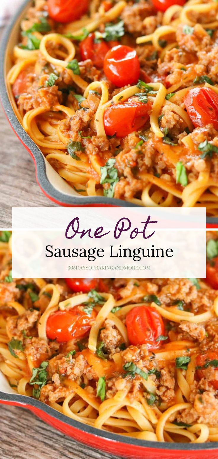 one pot sausage linguine with tomatoes and parsley