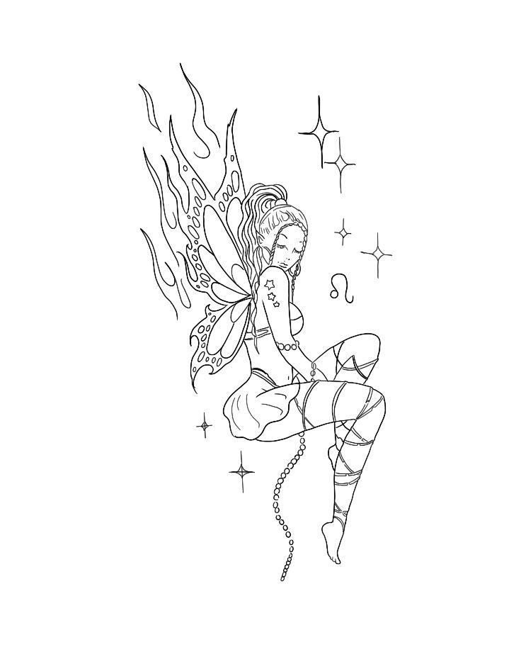 a drawing of a fairy sitting on the ground