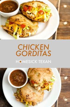 chicken gorditass with homemade texa sauce on the side and in front