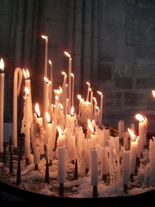 many white candles are lit in the snow