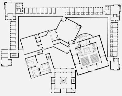 the floor plan for an old building with several rooms and two floors, all in black and white