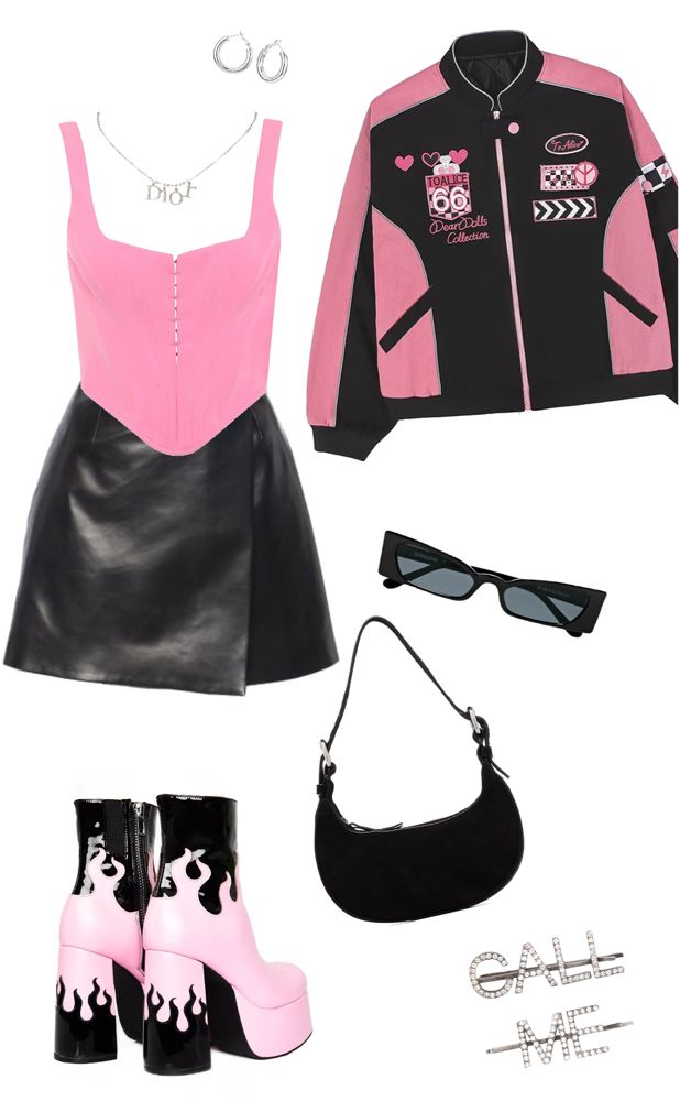 black pink outfit ideas | Pink With Black Outfit, Pink Black Outfit Aesthetic, Black Pink Inspired Outfits, Y2k Pink And Black Outfit, Pink And Black Clothes Aesthetic, Black Pink Outfit Ideas, Black And Pink Outfit Ideas Kpop, Black Pink Outfits, Black And Pink Emo Outfits