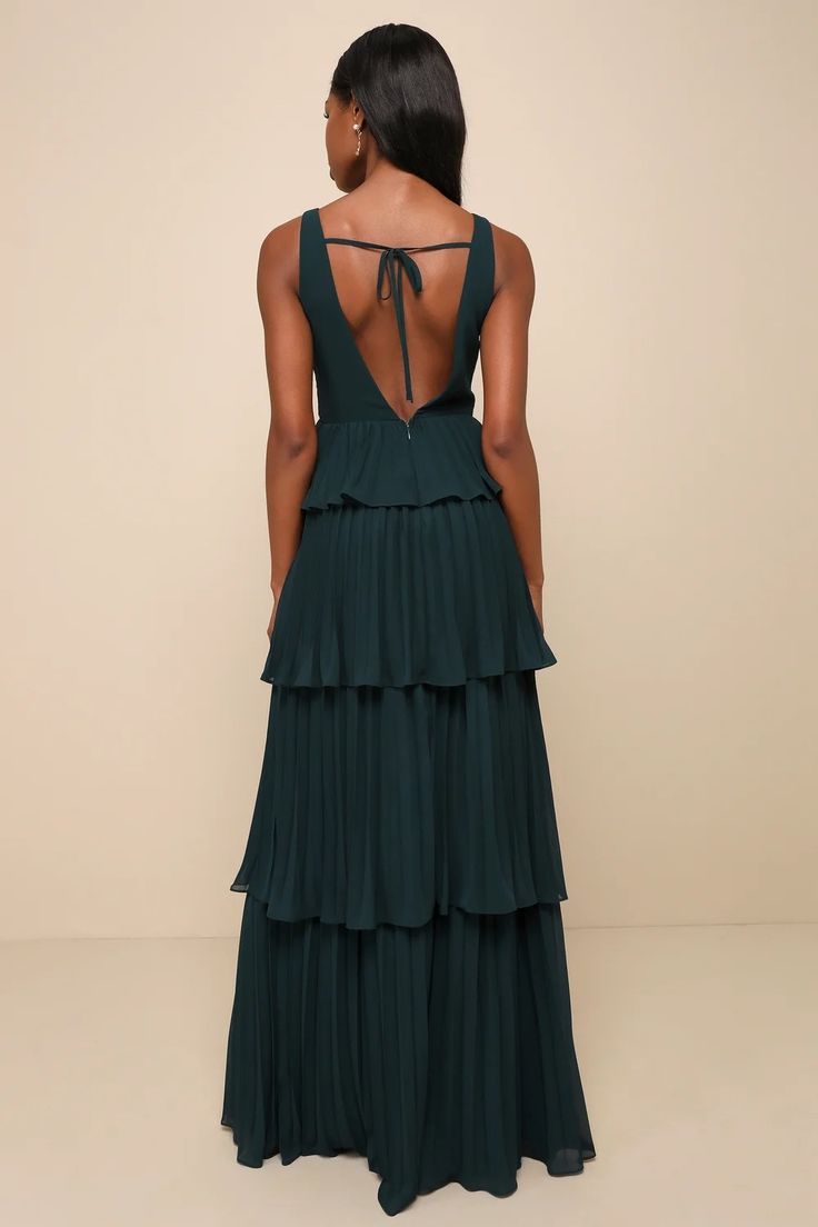 Pleated Maxi Dress - Backless Gown - Emerald Bridesmaid Dress - Lulus Green Gowns, Long Ruffle Dress, Green Formal Dresses, Backless Gown, Emerald Bridesmaid Dresses, One Shoulder Maxi Dress, Pleated Gown, Green Gown, Dress Pleated