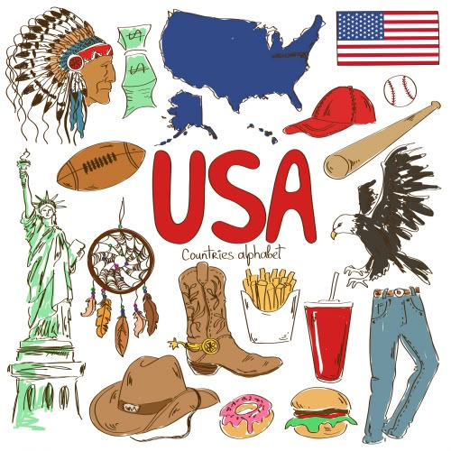 the united states and their symbols are depicted in this hand drawn illustration