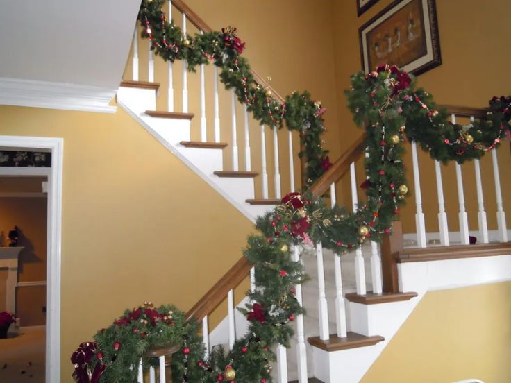 christmas garland on the banisters and stairs