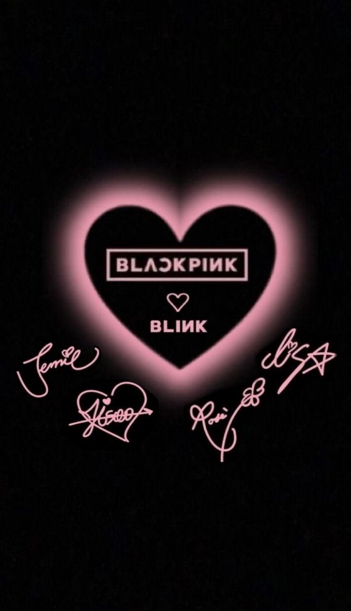 the blackpink logo is lit up with pink neon lights and signatures on it