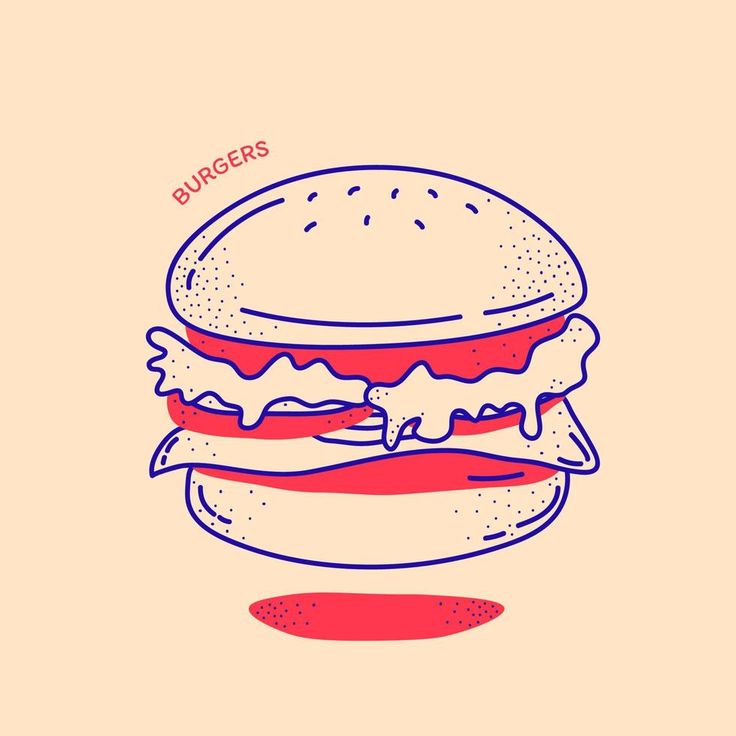 a drawing of a burger with cheese and bacon on it