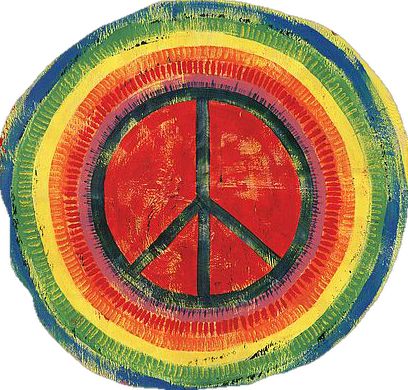 a peace sign painted on top of a red, yellow and green circle