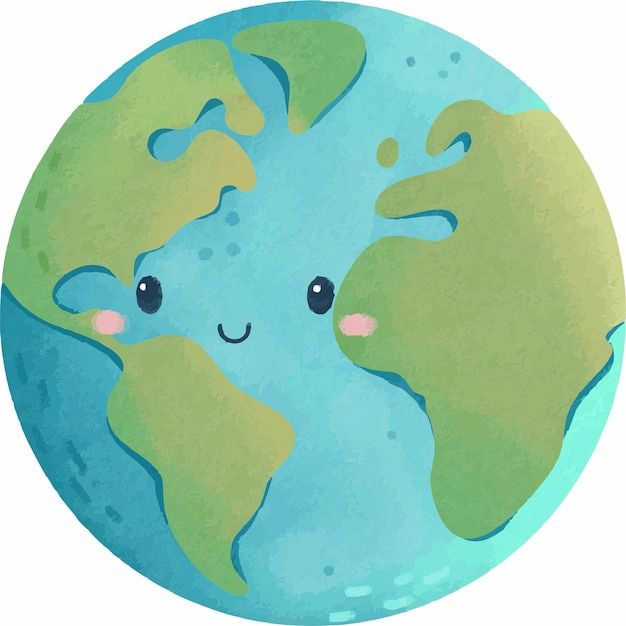 an illustration of the earth with green and blue colors on it's face, smiling