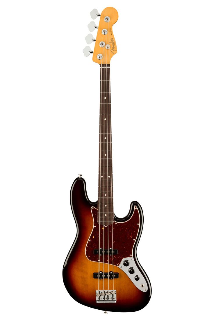 an electric bass guitar is shown against a white background