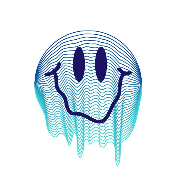 an image of a smiley face with two eyes and one eye closed in blue waves