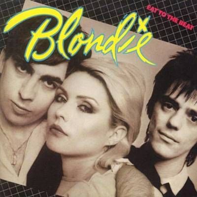 blondie magazine cover with two young women and one man looking at the camera, in black and white