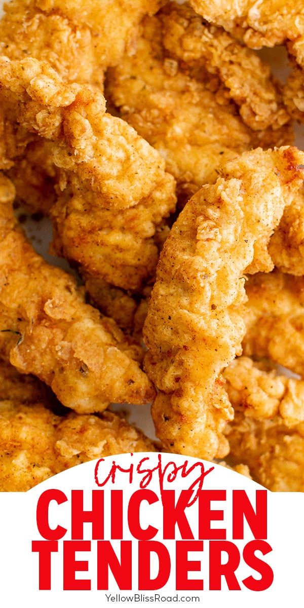 chicken tenders are piled on top of each other with the words, chicken tenders