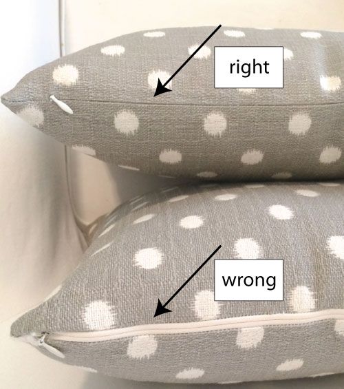 two pillows with white polka dots on them and the words right, wrong, and right