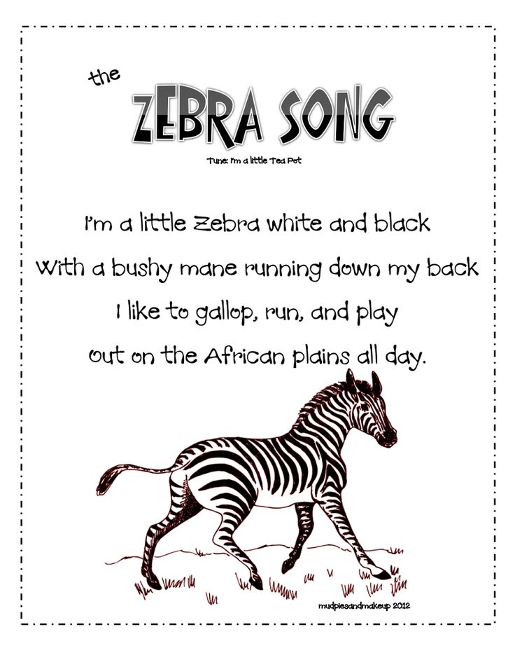 the zebra song is written in black and white with an image of a zebra running