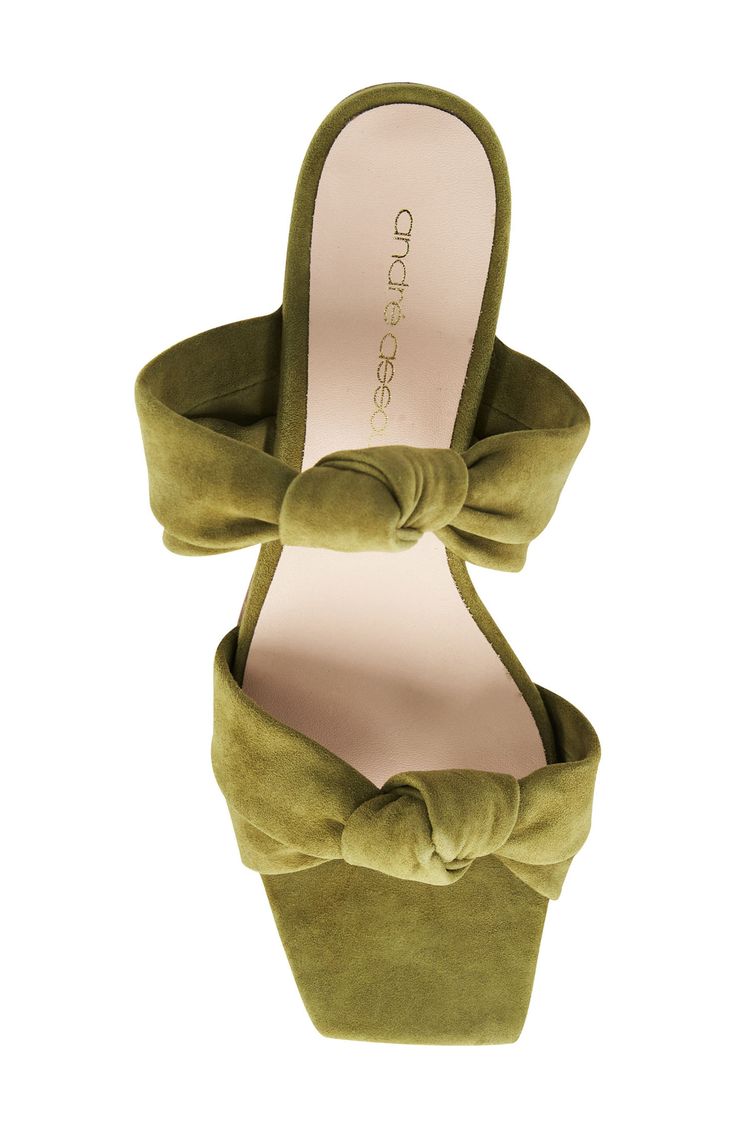 A square toe and block heel frame this dreamy dual-strap stride sandal crafted from soft suede with knotted embellishments for a charming twist. 2 3/4" heel Leather upper, lining and sole Imported Green Block Heel Sandals With Strap, Spring T-strap Sandals With Buckle And Block Heel, Summer T-strap Sandals With Heel Loop And Block Heel, Suede Sandals With 4-inch Block Heel, Chic T-strap Sandals With Buckle Closure And Block Heel, Cork Heels, Food Babe, Heel Sandal, Suede Sandals