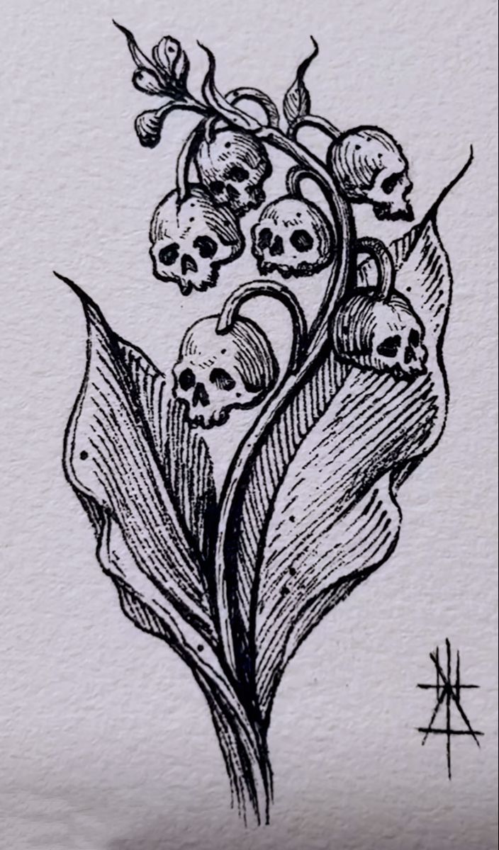 a drawing of a flower with skulls on it