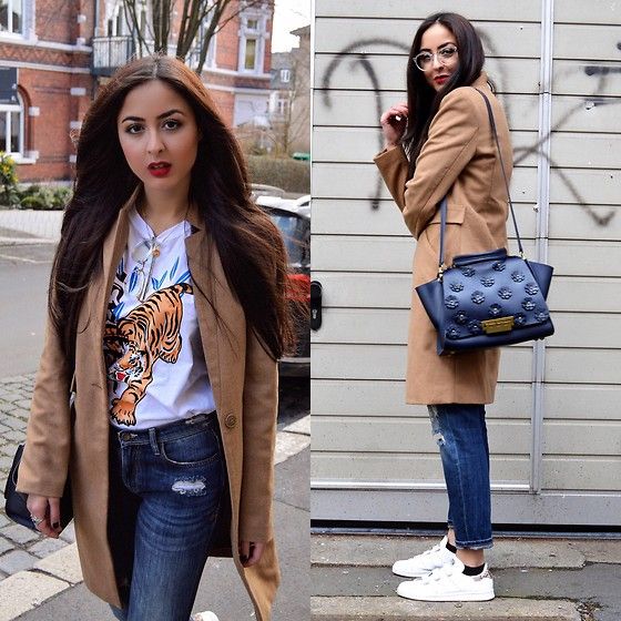 Dunja Haqmal - Zac Posen Bag, Adidas Sneaker, Missguided T Shirt, Zara Jeans - Brown coat Jeans Brown, Outfit Chic, Adidas Sneaker, Zac Posen, Brown Coat, Zara Jeans, Fashion Lookbook, Adidas Sneakers, Fashion Inspiration