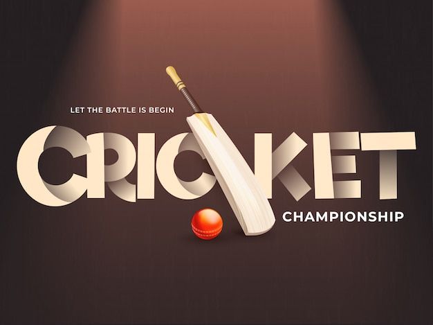 a cricket poster with a bat and ball in the spotlight on a dark background that says cricket