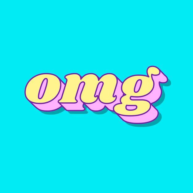 the word omg written in yellow and pink on a blue background