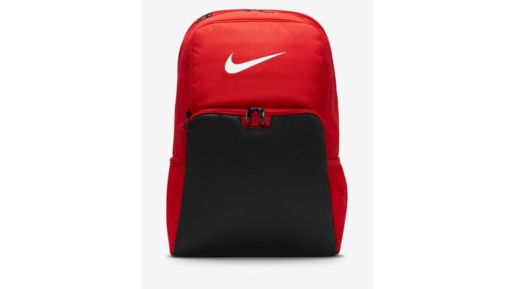 The Nike Brasilia XL 9.5 Backpack features 100% densely woven polyester and a ventilated zippered pocket. | Nike Brasilia 9.5 Training Backpack University Red, Black & White XL | Academy Sports & Outdoors Backpack University, Academy Sports, Laptop Sleeve, Laptop Sleeves, Shoulder Straps, Water Bottles, Zip Pockets, Extra Large, Bag Accessories