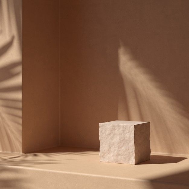 a shadow cast on the wall by a white cube