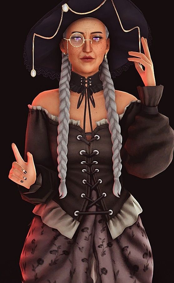 a digital painting of a woman with long braids and a hat on her head