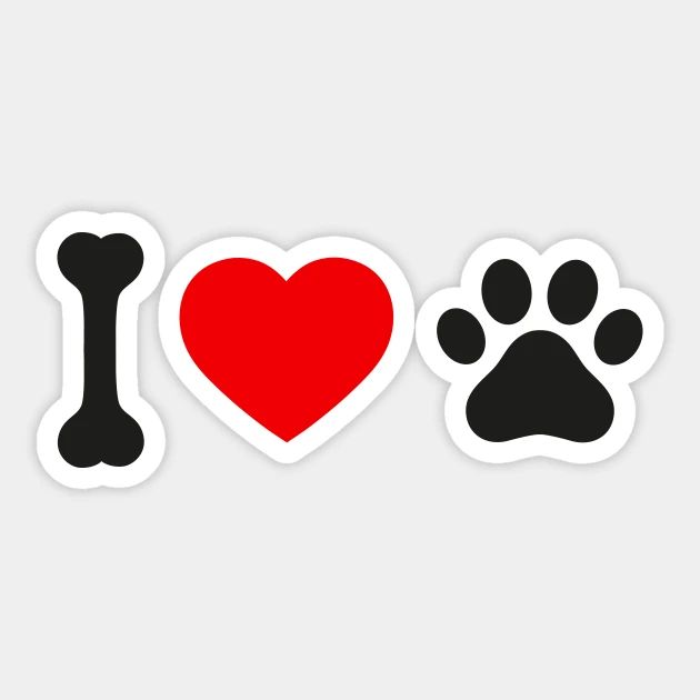 i love paw and heart stickers on a gray background with the dog's paw print