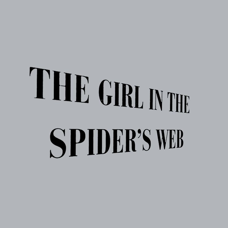 the girl in the spider's web logo is black and white on a gray background