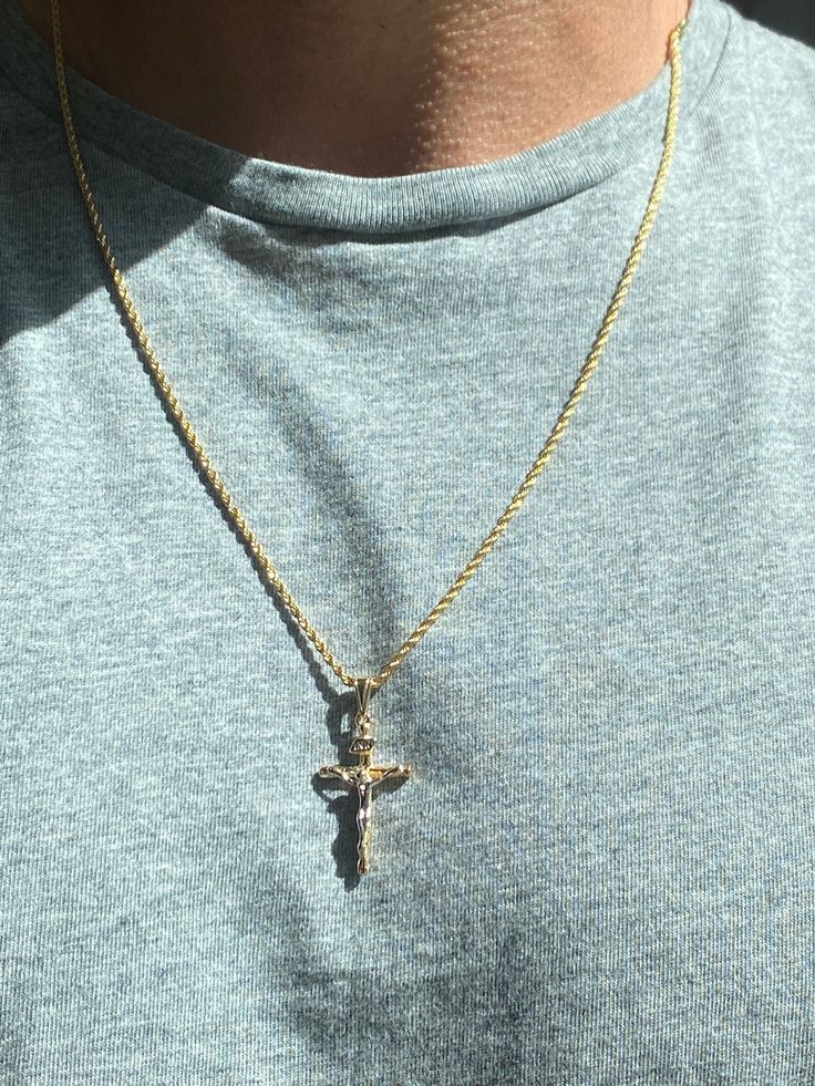 "18kt Gold Filled Cross Charm Necklace Chain Options and Lengths are available below. Chain thickness is between 2-2.5mm. For KIDS: We recommend 16\" For MEN: We recommend 24\" Chain can have a .5\" variation. Please size up if necessary. Top to Bottom: Option 1: Curb Chain Option 2: Rope Chain Option 3: Mariner Link Material: 18 Karat Gold Filled, Hypoallergenic. Tarnish Resistant. Gold-filled does not de-laminate or peel like Gold plated Jewelry nor does it tarnish as readily as silver. Genera Cheap Cross Chain Jewelry, Affordable Men's Cross Jewelry, Cheap Men's Cross Jewelry, Cheap Metal Cross Necklace, Cheap Gold Men's Cross Necklace, Cross Jewelry Man, Simple Gold Necklace Men, Cheap Men's Cross Necklace, Cheap Men's Cross Necklaces