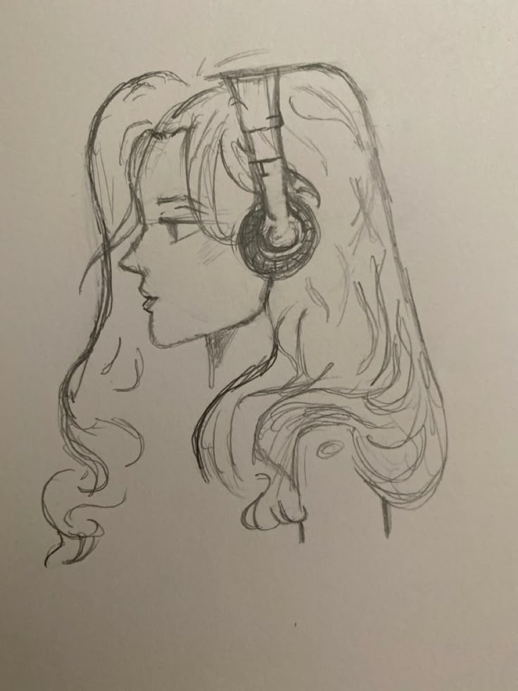 a drawing of a girl with headphones on