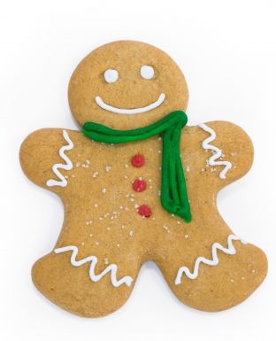 a cookie with a green scarf around it's neck and a smiling face on the front