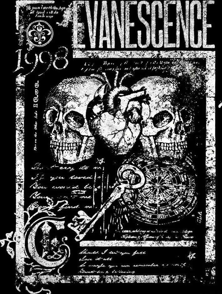 a black and white image of two skulls with the words evanesece on it