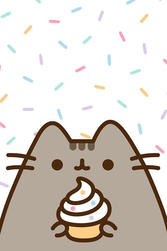 a cartoon cat eating a cupcake with sprinkles