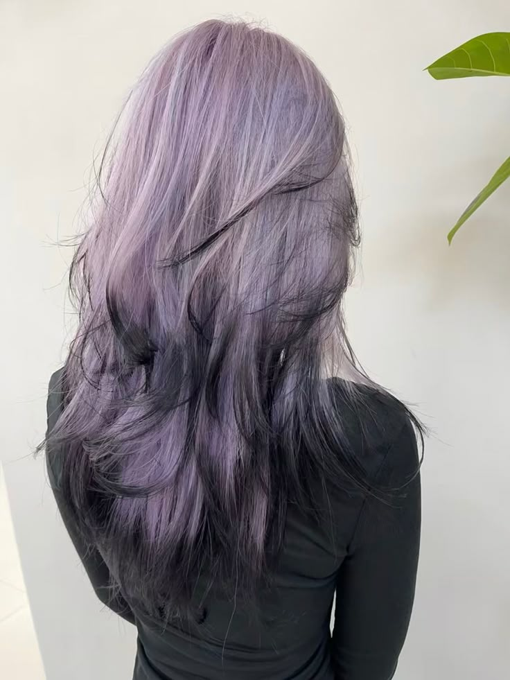 Black To Lavender Hair, Lunar Tides Smokey Purple, Dark Purple Hair With Light Purple Highlights, Light Purple And Dark Purple Hair, Dull Purple Hair, Quarter Hair Dye, Brown And Lilac Hair, Smoky Lavender Hair, Purple Hair With Black Tips