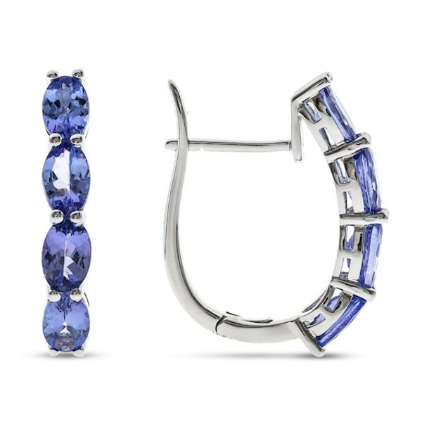 Gorgeous oval-cut tanzanite gemstones line these exquisite hoop earrings for her. The earrings are fashioned in sterling silver and secure with hinged backs. Gold Layered Bracelets, Pearl Diamond Jewelry, Cross Jewelry Necklace, Fan Jewelry, Tanzanite Jewelry, Diamond Wedding Rings Sets, Tanzanite Gemstone, Cross Jewelry, White Earrings