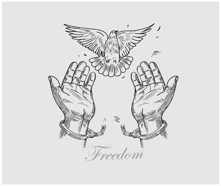 two hands are chained to each other with the word freedom written on it and an image of