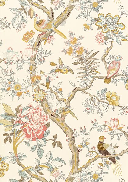 a wallpaper with birds and flowers on it