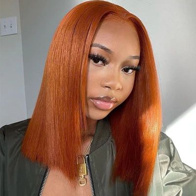 Burnt Orange Hair, Ginger Wig, Colored Bobs, Hair Color Orange, Ginger Hair Color, Bob Lace Front Wigs, Copper Hair Color, Remy Human Hair Wigs, Straight Bob