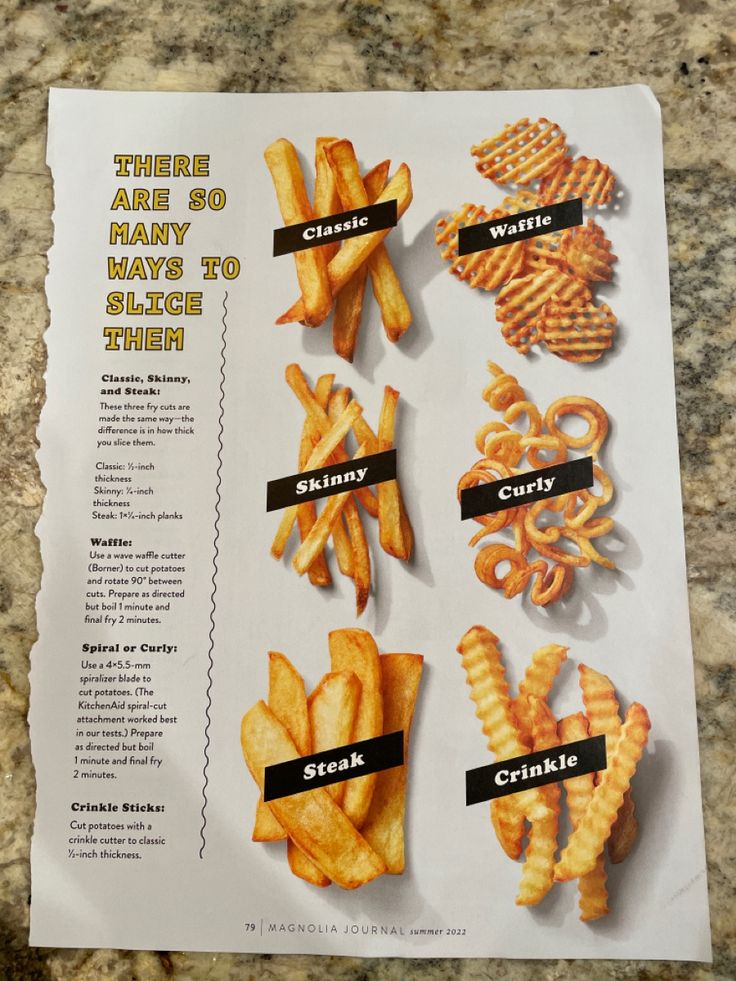 an advertisement for some kind of food on the counter top with instructions to make it look like they are eating fries