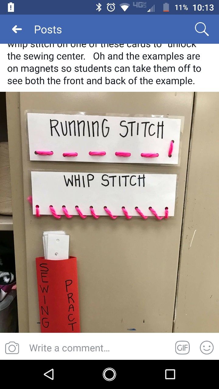 a bulletin board with writing on it that reads running stitch whip stitch write a comment